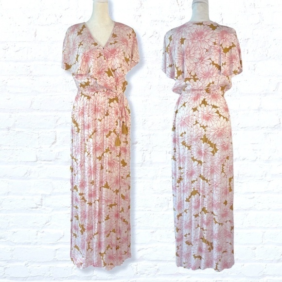DR2 By Daniel Rainn Floral Wrap Tie Maxi Dress Size Small Ivory with Pink Gold - Picture 1 of 9